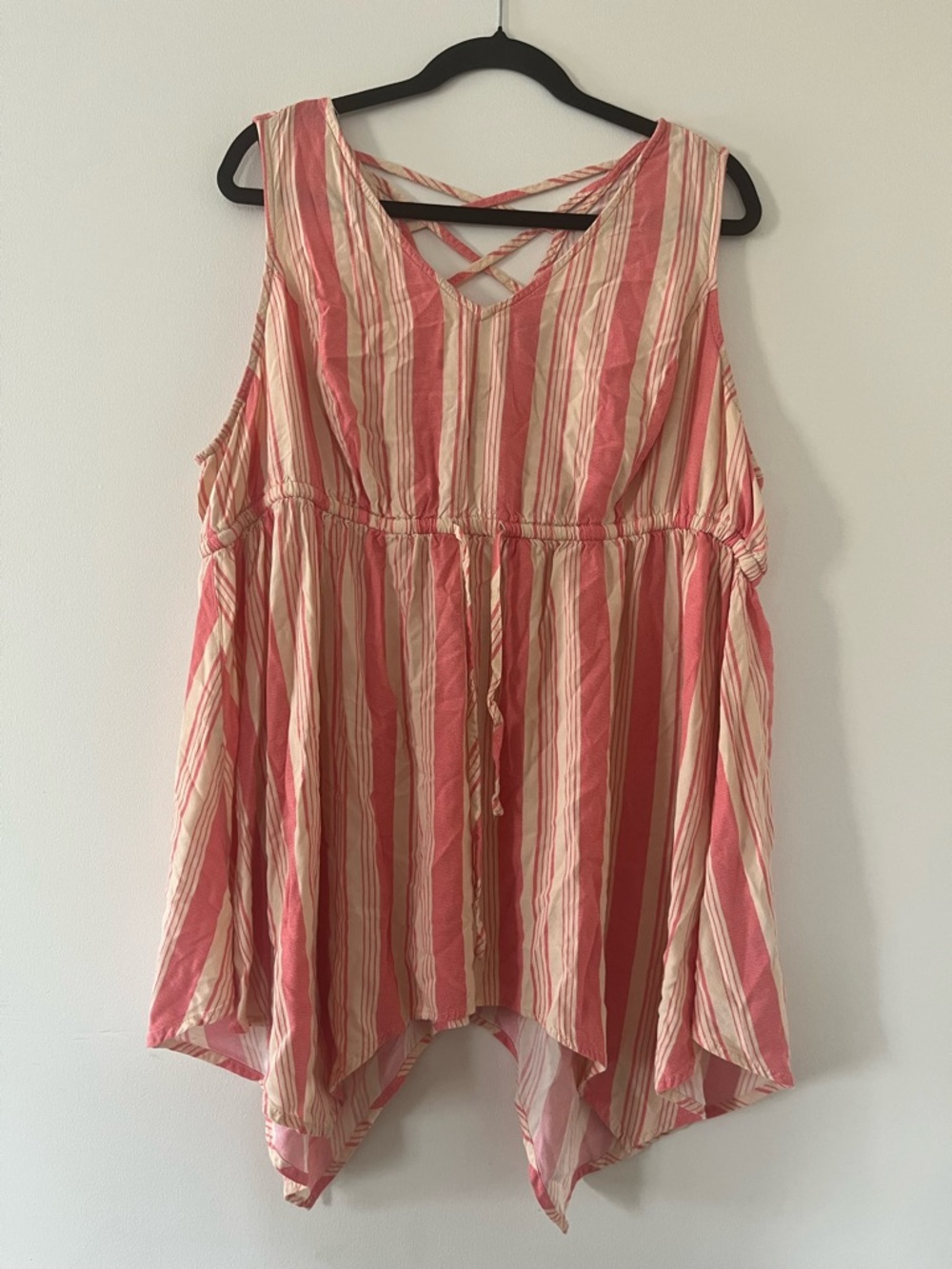 Torrid Coral Cream Beachy Striped Mini Dress 3X Cover Up Flowy Summer Resort